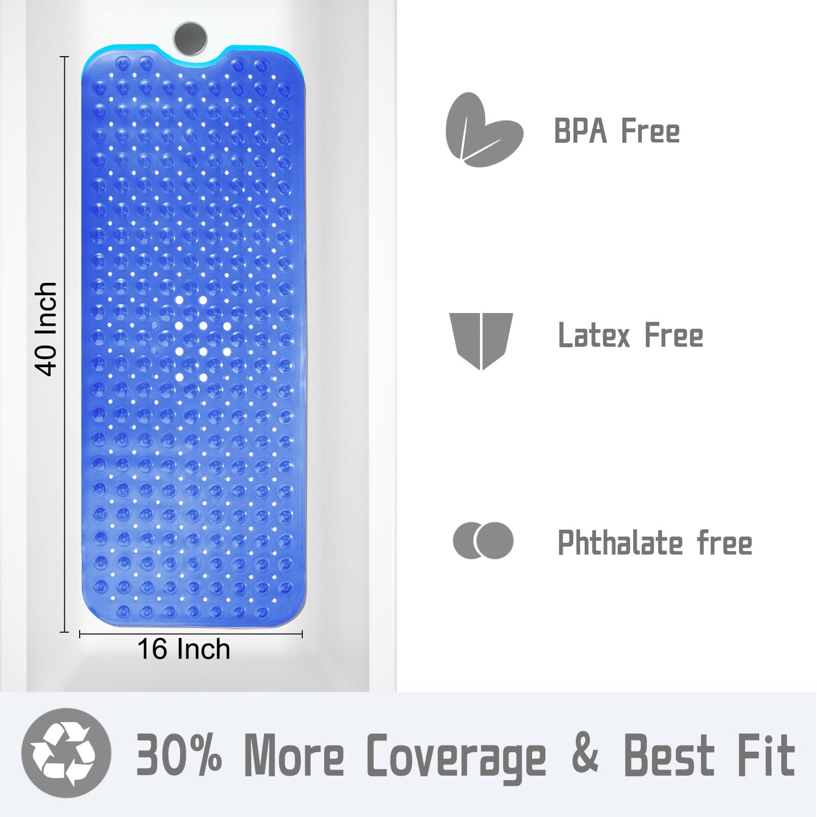 Yimobra Original Bathtub Mat Non-Slip, Extra Long 40 X 16 Inch, Shower Mats For Bathroom Tub With Drain Holes, Machine Wash, Suc